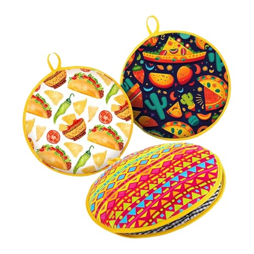 Paquete de 3 espaciosos calentadores de tortillas aislados para fiestas, capacidad para 15 tortillas cada uno, perfecto para bolsas aisladas portátiles familiares para viajes y uso al aire libre