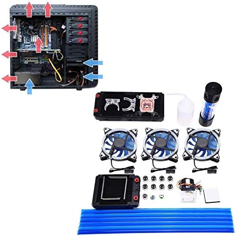 All in One Liquid CPU Cooler Kit, 120/240mm Heat Sink + High Qiet Water Pump + 3 x LED Fan + G1 / 4 CPU Block Universal for INTEL/AMD, DIY LED Fan Computer Water Cooling Kit