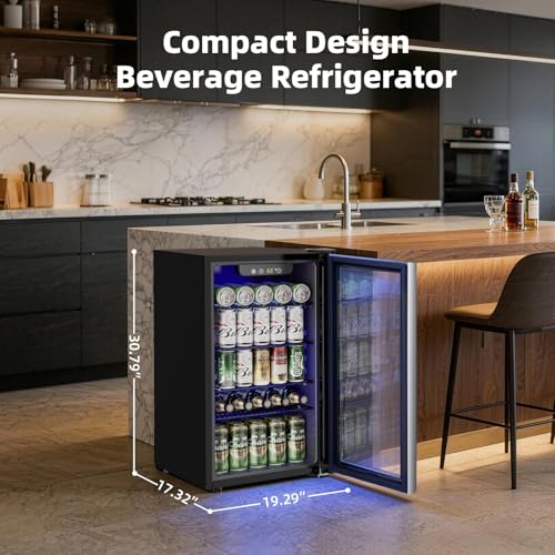Image of Antarctic Star Mini Fridge -130 Can Beverage Refrigerator for Soda Beer or Wine, Stainless steel door frame, for Office or Bar with Adjustable Removable Shelves, Silver, 3.1 Cu.Ft