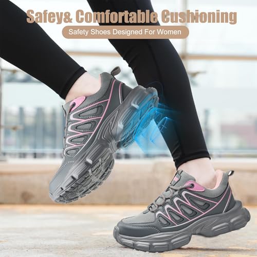 Image of Hogent Steel Toe Shoes for Women Men Wide Non Slip Work Sneakers Indestructible Shoes Lightweight Breathable Construction Sneakers Puncture Proof Ergonomic Design