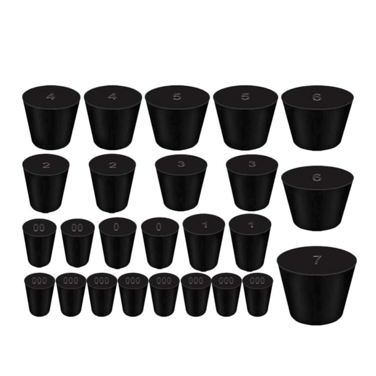 VANZACK 75 Piezas Tapón de Goma Maciza Negro Cónico para Laboratorio, 10