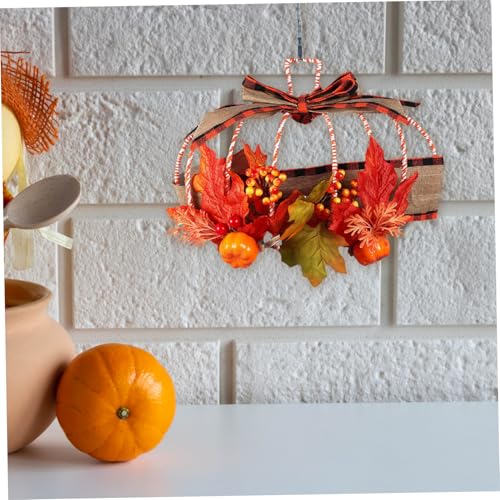 Marco de guirnalda de calabaza decorativa para colgar en la puerta de Acción de Gracias 4