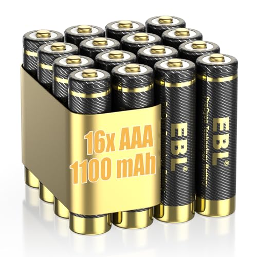 EBL AAA Akku Pro Version 16 Stück - wiederaufladbare AAA Batterien 1100mAh hohe Kapazität und Ladenzyklens