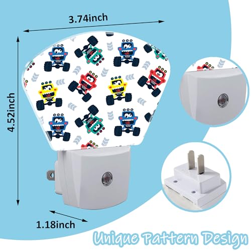 Image of Night Light Cute Monster Truck Plug-in LED Dusk-to-Dawn Sensor Soft Night Lamp,Suitable for Home Bedroom Bathroom Hallway Stairs