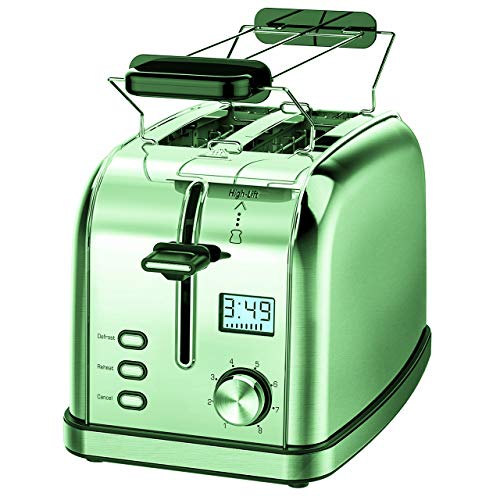 IKICH Toaster mit 2 extra breiten Schlitzen, 35 mm, Toaster aus Edelstahl mit Backgitter, 6 Toaststufen, Auftau- und Aufwärmfunktion, Kalte Wand, Schwarz