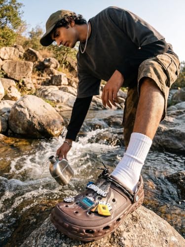 Image of Bacca Bucci x Discovery Camping Hero EVA Slides for Men, Marble Finish Clogs with Charms, Cushioned Lightweight Slip-On Sandals with Heel Strap