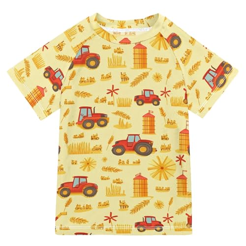 Combine Harvester Tractor Granary Kids Bathing Suit Sun Protection Girls Rash Guard Top Swimwears Athletic Clothes for Big Boys 11-12Y