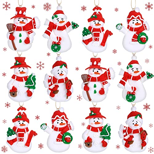 Snowman Christmas Tree Ornaments Vintage Christmas Decorations Mini Polymer Clay Christmas Ornaments For Snowman Christmas Tree Pendant (Red,12 Pieces) #TOP21