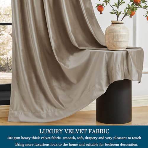 Image of PRIMROSE Taupe Curtains 96 inch for Living Room,2 Panels Velvet Drapes Blackout Rod Pocket Back Tab Window Treatment Room Darkening Decorative Thick Curtains for Bedroom