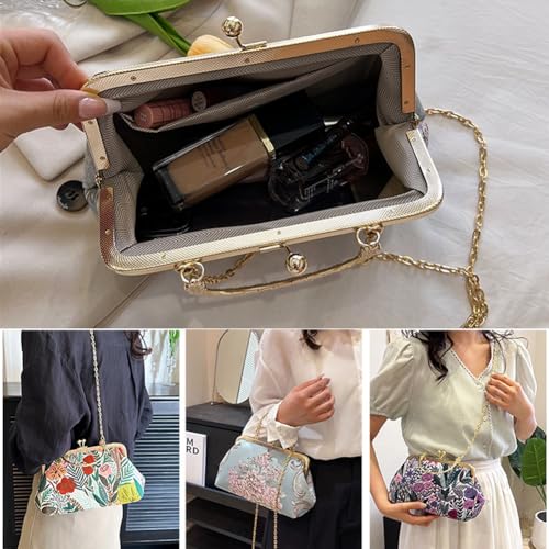 Image of Women Vintage Flower Embroidery Handbag Evening Purse Crossbody Shoulder Bag with Chain Strap