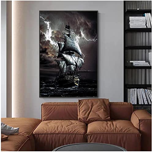 STUKE Obraz na ścianę statek piracki żaglówka plakat vintage 50 x 70 cm dekoracja ścienna