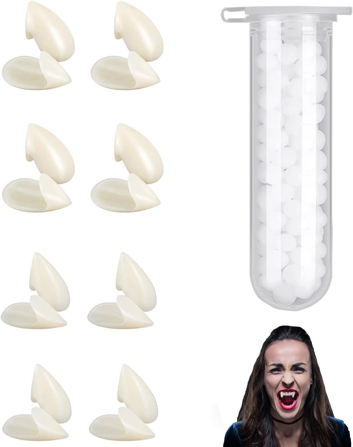 Kit Colmillos Vampiro: 4 Tamaños + Adhesivo, De Resina Natural, Reutilizables ¡perfectos Para Halloween Y Cosplay!
