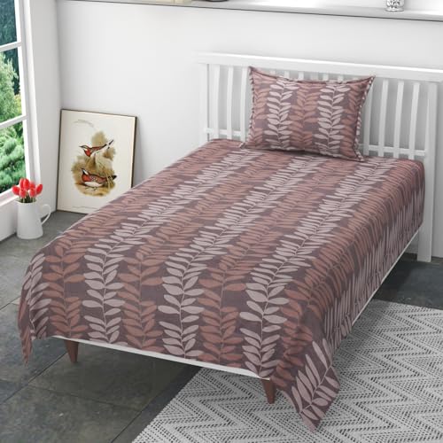Image of 200 TC 100% Polycotton Printed Supersoft Bedsheet for Single Bed with 1 King Size Pillow Covers Soft /Breathable Wrinkel Free -60x90 Inches -Coffee