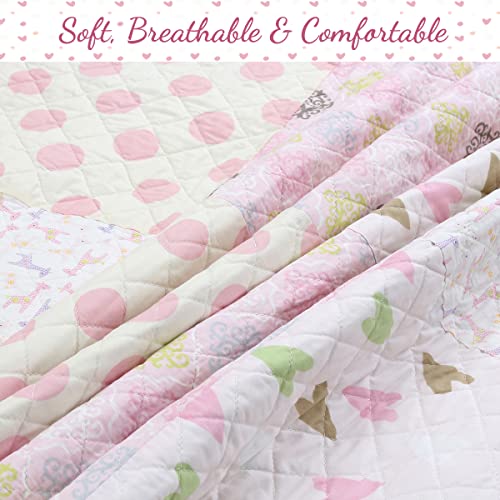 image for Cozy Line Home Fashions Pink Blue Green Heart Polka Dots Girl 100% Cot