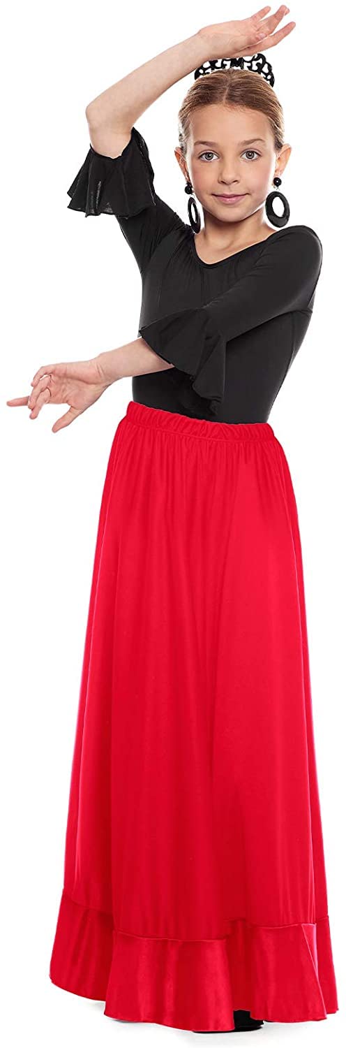 Falda Flamenco Niña Largo Negro Rojo Volante Simple Doble Baile Danza Fiesta