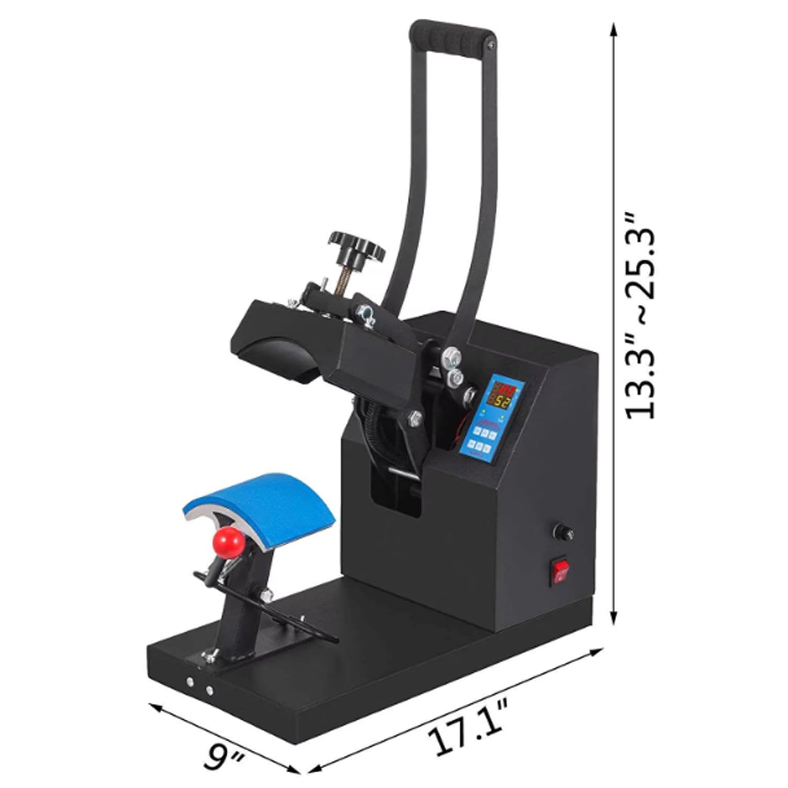 Kappenwärmepresse, 14 x 8 mm, gebogenes Element, Hutpresse, Clamshell-Design, professionelle Hutpresse, digitales LCD-Display, 0–999s Timer/Temperaturregelung 0–299 °C, für Mützen, T-Shirts, Taschen