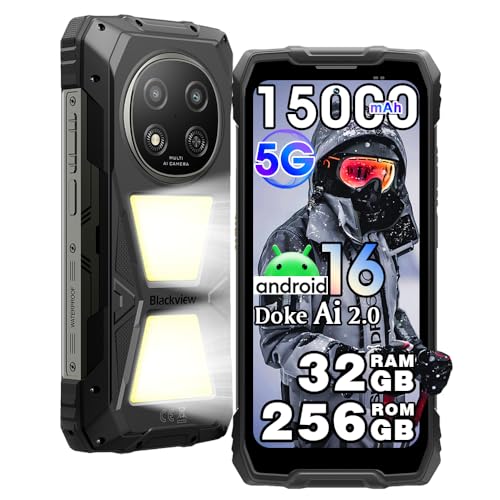 Blackview Rock 2 Pro 5G Móvil irrompible Android 16, Lámpara Camping 400 Im, 32GB+256GB/TF 512 GB, 6,67