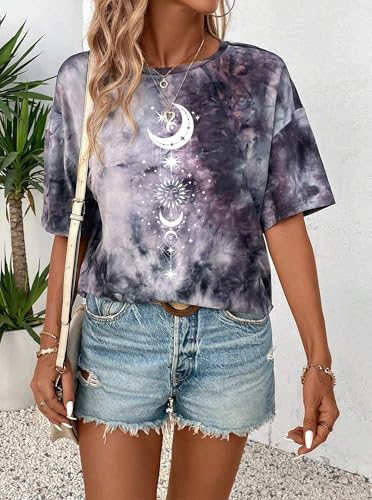 Image of Remidoo Women's Casual Oversized T Shirt Short Sleeve Graphic Tee Letter Tie Dye Shirts
