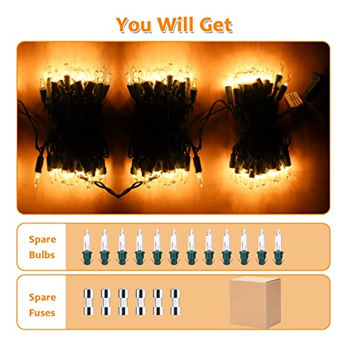 300 Count Christmas Lights - 3 Sets of 100 Mini Lights, 79.5 Ft String Lights with Replaceable Fuse and Bulb - Waterproof Connectable Indoor Outdoor Christmas Decoration in Warm White