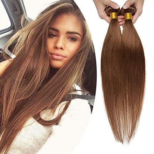 Benehair Human Hair Bundle Weft Sew in Natural Hair Light Brown 1 Bundle 14 inch Silky Straight Unprocess Brazilian Soft Virgin Hair Weave for Afro American Black Women #6 100g
