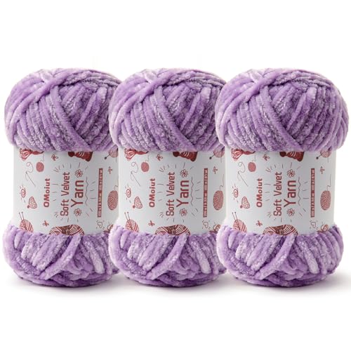 Image of 3x100g Fluffy Velvet Chenille Yarn for Crocheting and Knitting, 3x87.4yd Baby Yarn for Crocheting Soft, Crochet Chunky Yarns Amigurumi Yarns (Light Purple)