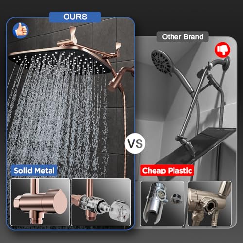 Image of Veken 11.8 inch Rain Shower Head with Handheld, High Pressure Handheld Shower with Multi Spray Modes, Rainfall Combo with Metal Extension Arm, Detachable Dual Showerhead, Bathroom Decor, Rose Gold