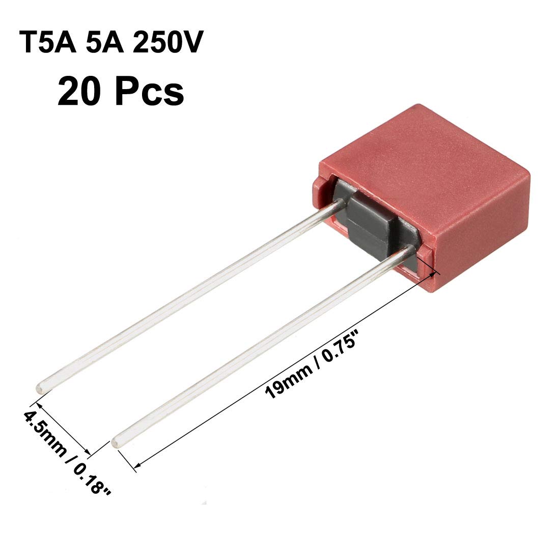 50 Fusibili Quadrati In Miniatura DIP Ad Azione Lenta T5A 250V Per PCB Elettronica - Sourcing Map (Nero, 8,5x8x4mm) - 2
