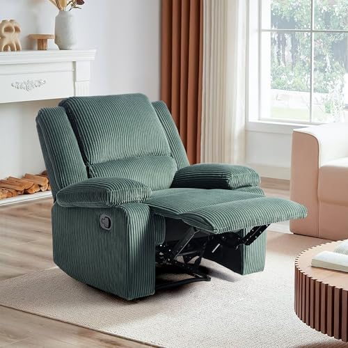 Sillón reclinable tapizado de pana verde miniatura 1