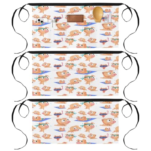 Lot de 3 tabliers courts de chef avec 3 poches pour serveur et cuisine