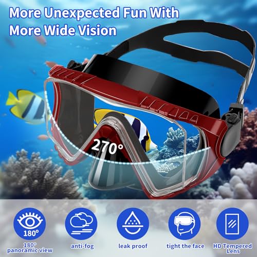 Diving Mask, Pano 3 Window Snorkel Mask, Anti-Fog Scuba Diving Goggles, Professional Snorkeling Swim Mask Gear for Adult - Thumbnail 5