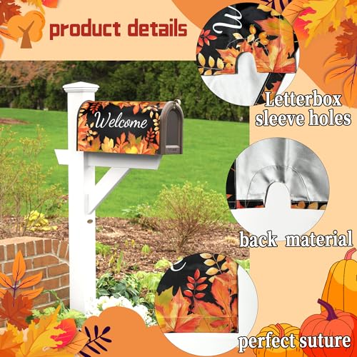 Autumn Fall Mailbox Cover Magnetic Welcome Maple Leaf Mailbox Wraps Post Letter Box Cover for Garden Yard Home Decor Standard Size 21\" x 18\"