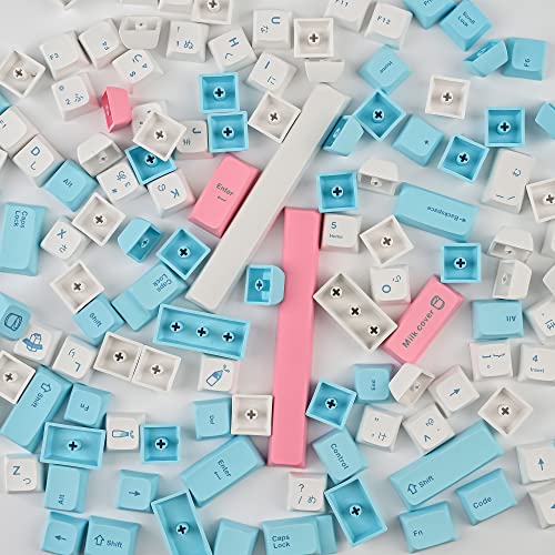 Image of Owpkeenthy WHYSP PBT XDA Japanese Keycaps 136 Keys Dye-sub Cute Keycaps Set for 61 64 68 87 104 108 Mechanical Gaming Keyboard Keycaps Cherry MX Switches(Milk Cover)