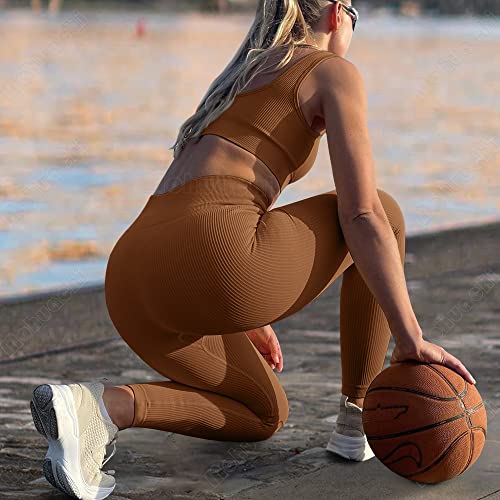 Women Ribbed Seamless Leggings High Waisted Workout Gym Yoga Pants Tights (Ribbed-#4(Not Butt Ruched)(Coffee, Medium)) #TOP3