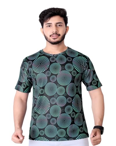 Image of Round Collar Cotton Poly Striped Printed T Shirt for Men Half Sleeve T-Shirt