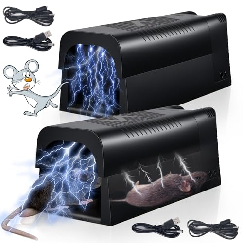 2 Pack Rat Trap Zapper Electric Mice Trap with Anti-Escape Door,Rechargeable Electronic Mouse Trap...