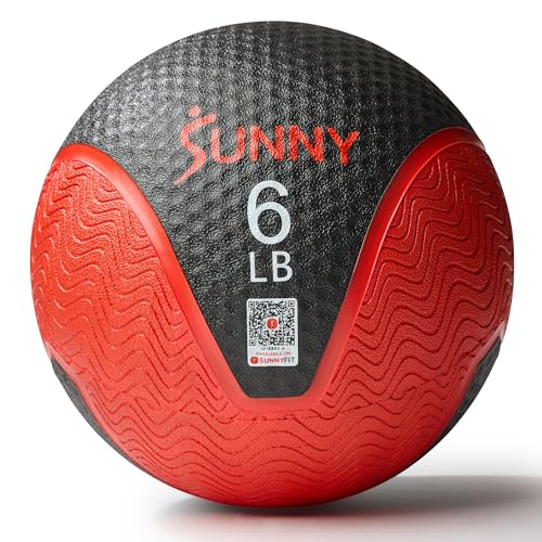 Sunny Health & Fitness 6LB Medicine Ball Textured Rubber Core Strength & Balance Training Bouncing Weight for Home Workouts SF-EB03-6