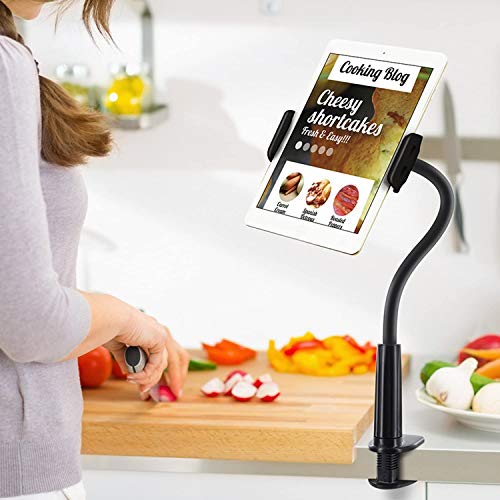 Aduro Solid-Grip iPad Stand Holder 360 Adjustable Universal Gooseneck Lazy Tablet Stand for Desk – Swivel Durable Rubberized Video Mount for Recording Holder (White)