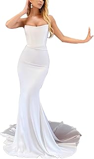 Simple Mermaid Wedding Dresses for Bride 2025 Boho Beach Satin Sleeveless Bridal Gown with Train HS002