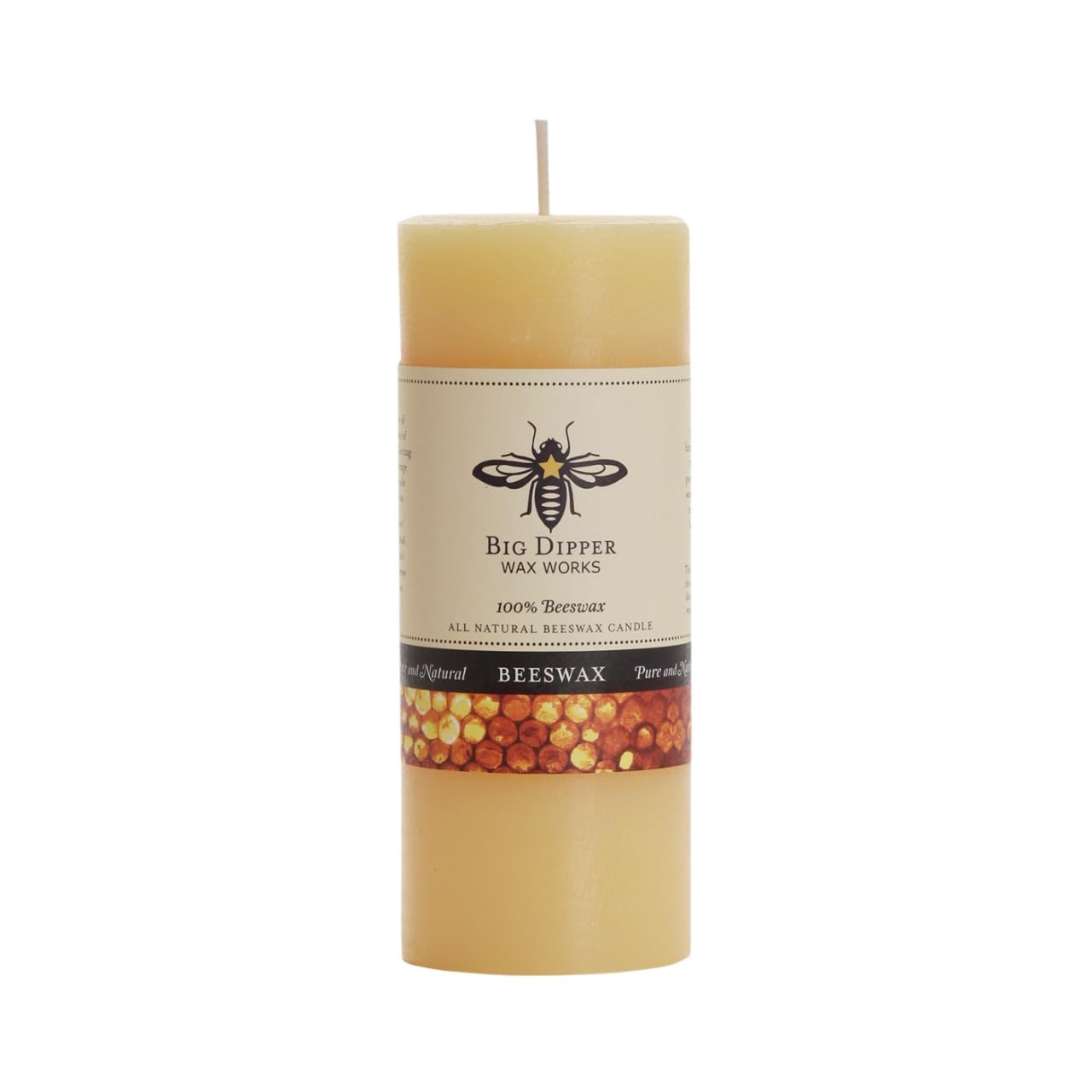Big Dipper Wax Works 100% Beeswax Pillar Candle,2 x 4.75in, 1 Pack, Natural