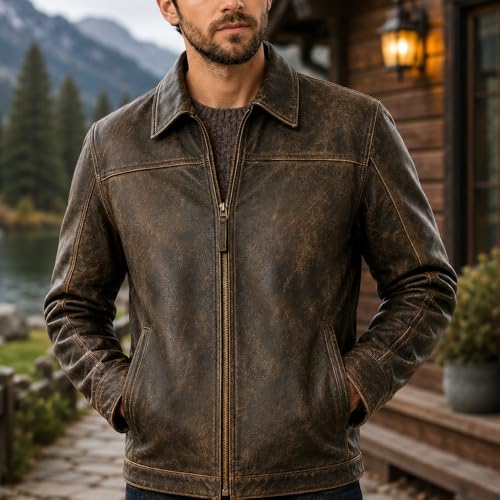 Image of Isaac & David Chicago Men's New Black /Brown Lambskin Leather Classic Open Bottom Jacket Motorcycle Vintage Racing Jacket