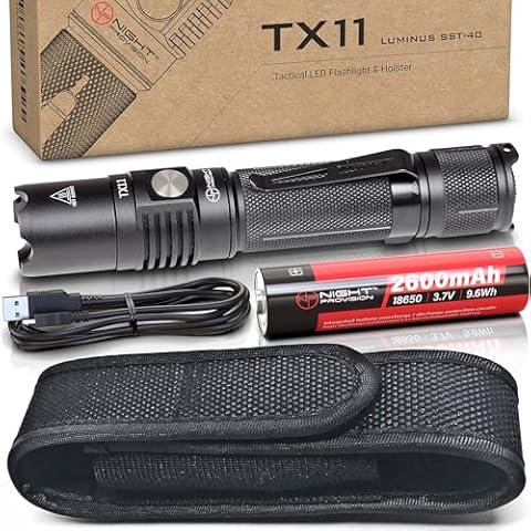 NP NIGHT PROVISION TX11 Tactical Flashlight with Duty Belt Holster & USB Rechargeable Battery Luminus 1600 Lumens LED for Police Security Military Grade Brightest Tac Flashlights Cover