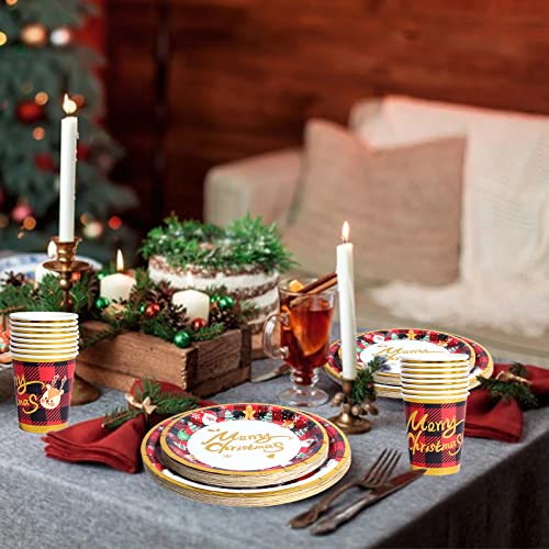 Christmas Paper Plates And Napkins Set - 96Pcs Disposable Christmas Plates , Disposable Cups, Napkins With Merry Christmas For Christmas Party Supplies, Kids Christmas Holiday Dessert Dinner Set #TOP5