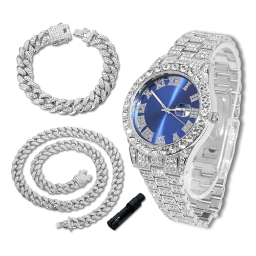 Reloj de lujo con diamantes iced out para niños adolescentes y esfera redonda de 42mm