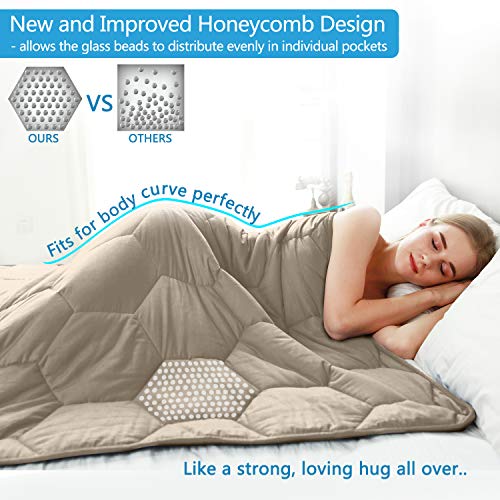 YEMYHOM 100% Cotton Weighted Blanket Adult Bed Heavy Blankets with Glass Beads (60"x80" 20 lbs, Stone)