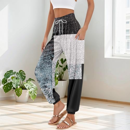 Women's Retro High Waist Drawstring Boho Floral Printed Linen Harem Pants Casual Elastic Waist Crop Trousers for Women2