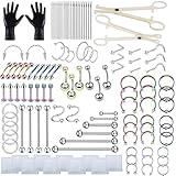 HOINCO 124PCS Body Piercing Kit, con agujas de perforación 12G 14G 16G 18G 20G, para el cuerpo de la lengua del vientre de la nariz todo el kit de herramientas de perforación del cuerpo. (Colorful)