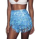 Zoestar Boho Sequin Tassel Hip Scarf Multilayer Belly Dance Belt Dance Performance Skirt for Women a