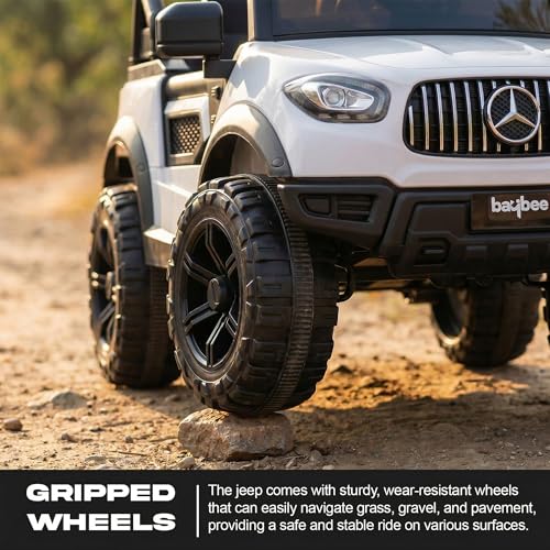 Image of Baybee BeastX Battery Operated Jeep for Kids with Parental Control | Baby Ride On Electric Car with RGB Lights, Music & Swing Mode | Rechargeable Battery Car for Kids 2 to 6 Years (White)