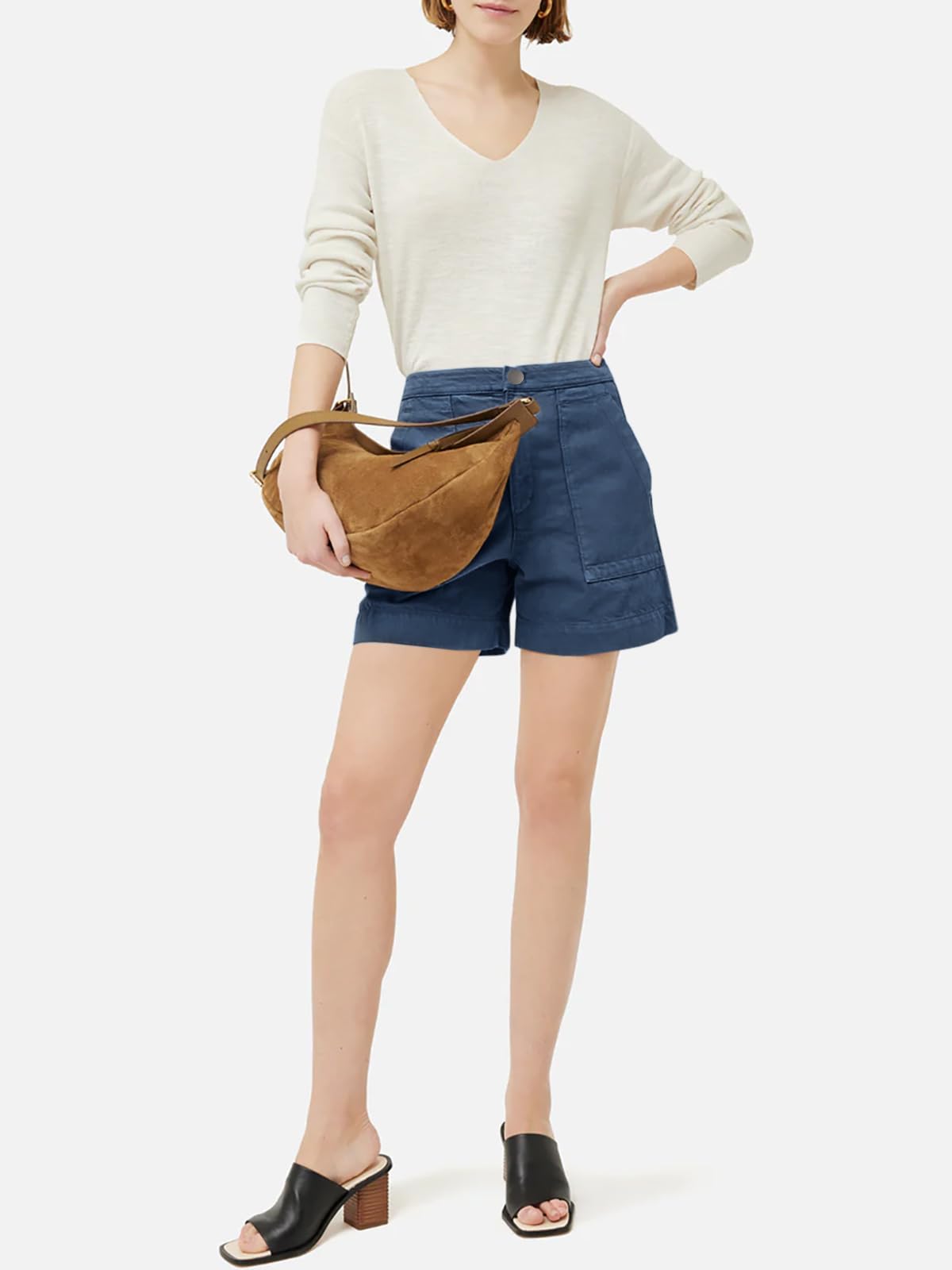 Cicy Bell Pantalones vaqueros cortos de verano para mujer, pantalones vaqueros cortos holgados, cintura alta, pantalones vaqueros anchos básicos con bolsillos
