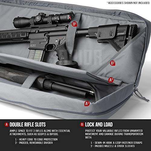 Savior Equipment American Classic Tactical Double Long Rifle Pistol Gun Bag Firearm Transportation Case w/Backpack - 46 Inch Ash Gray